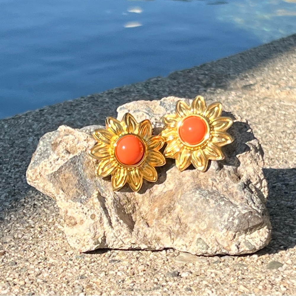 Joan Rivers Sunflower Gold and Orange Earrings